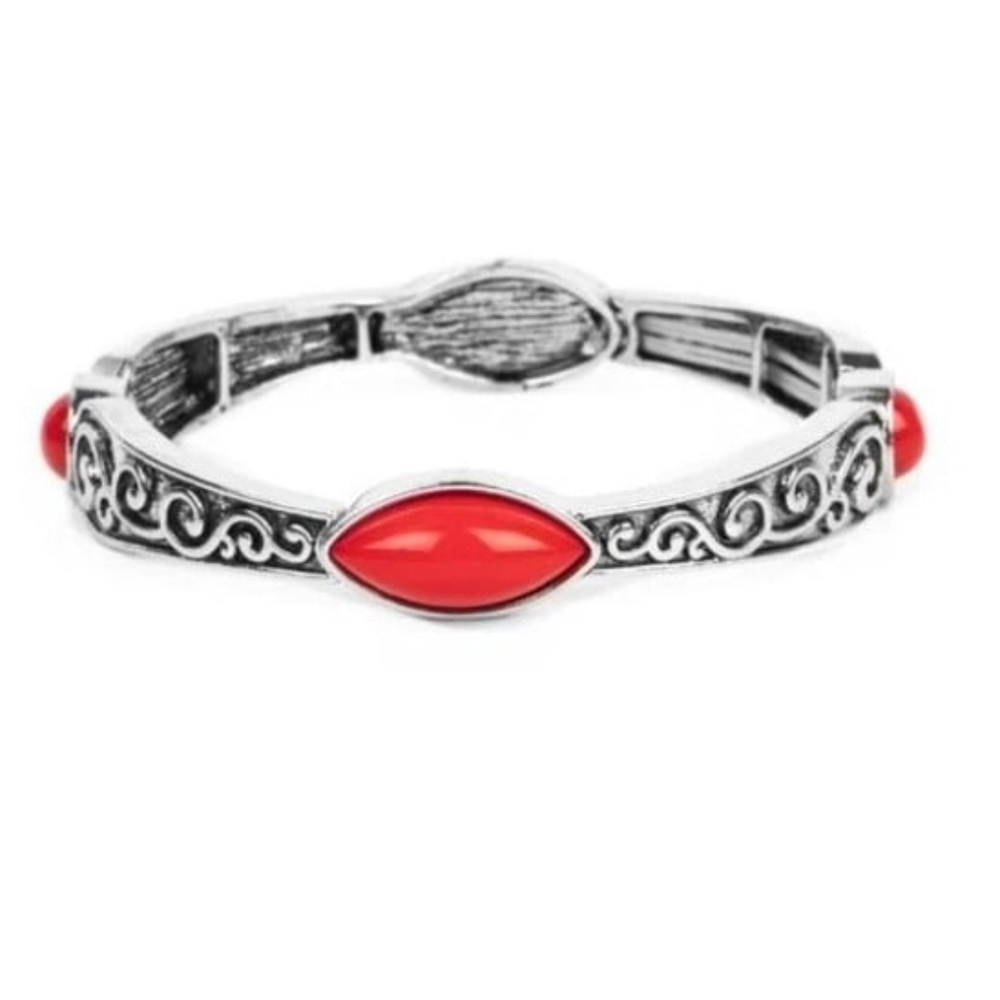 Paparazzi Silver Bracelet with Red Accents Veranda Variety Fashion Jewelry